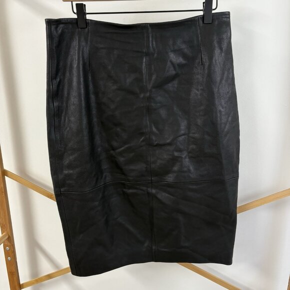 Karen Millen Dresses & Skirts - Karen Millen Black Genuine Leather Skirt (Sz 10) Lamb Leather Straight Office